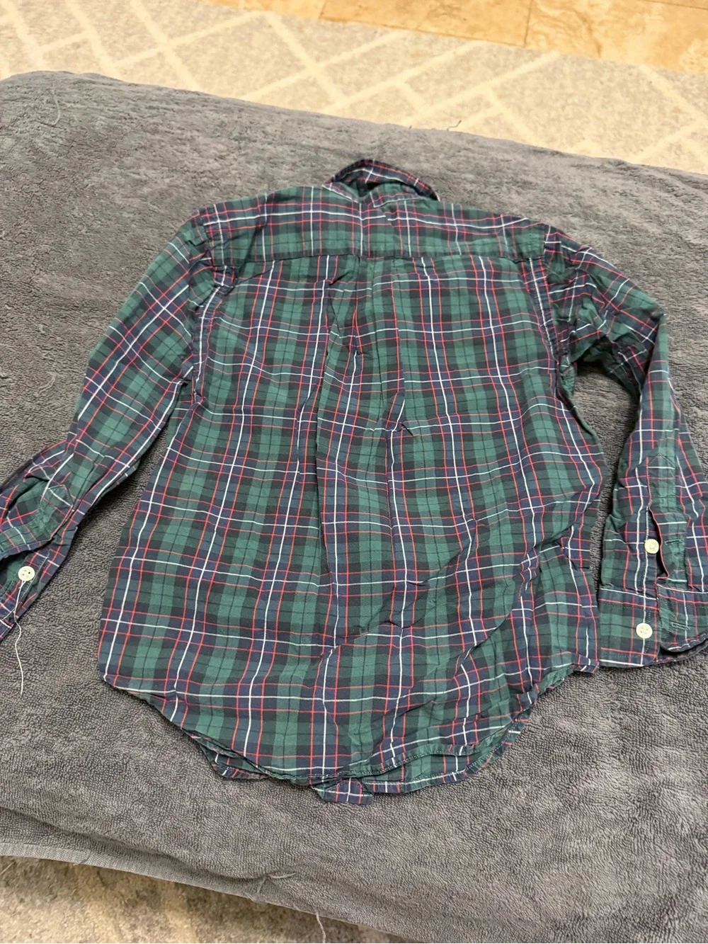 Ralph Lauren boys Green and Navy Plaid Button-Down Shirt with Red Logo